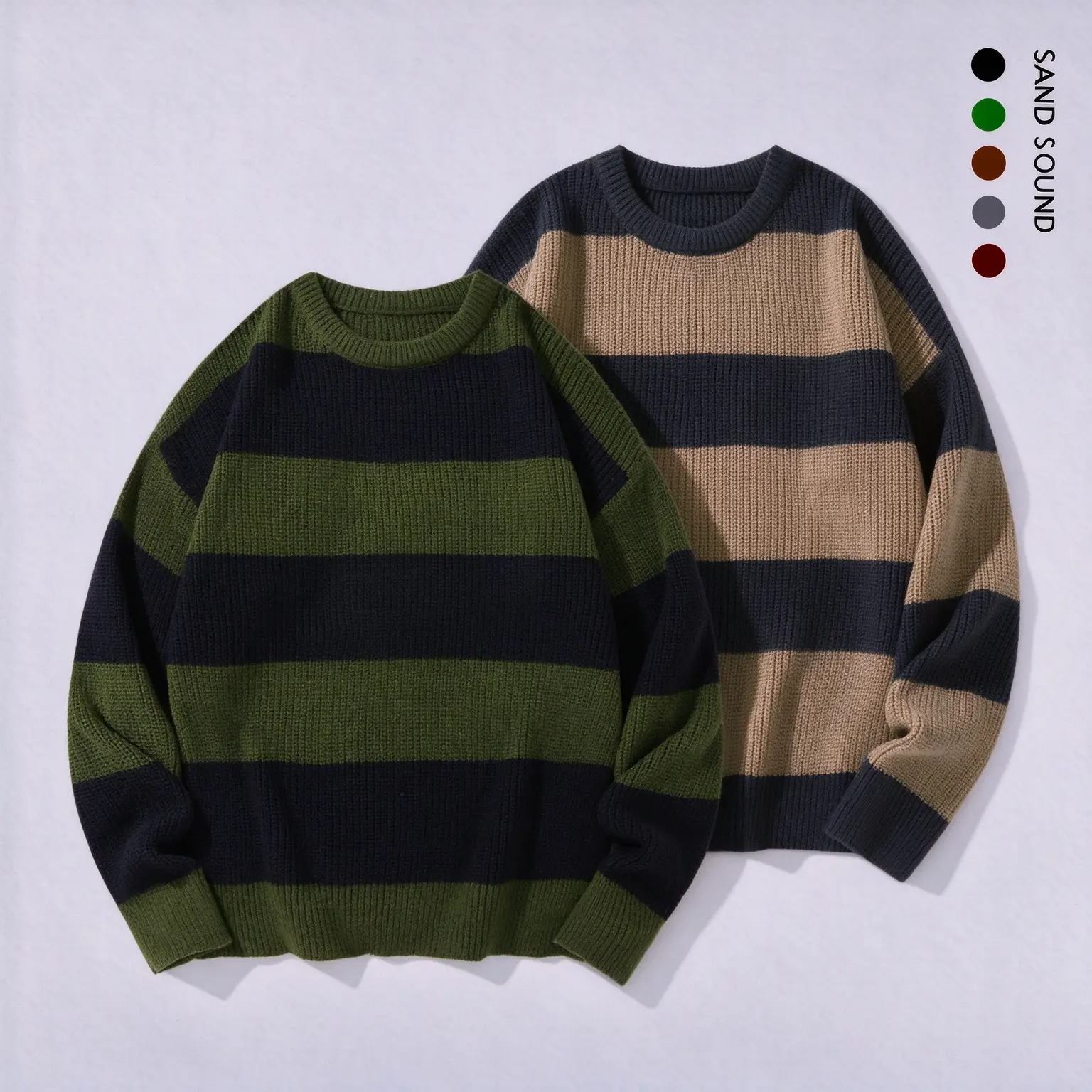 SAND SOUND Men's Fall Basic Striped Crew Neck Knitwear - Chic, Baggy, Pull-On Polyester Warm Long-Sleeved Top, XL Size for Everyday Outdoor, Halloween Wear (Autumn Winter)