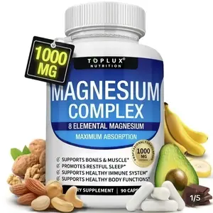 Natural Magnesium Complex 1000mg - 90 Plant-Based Capsules - Made with 8 Essential Minerals - High Absorption Bioavailable Formula