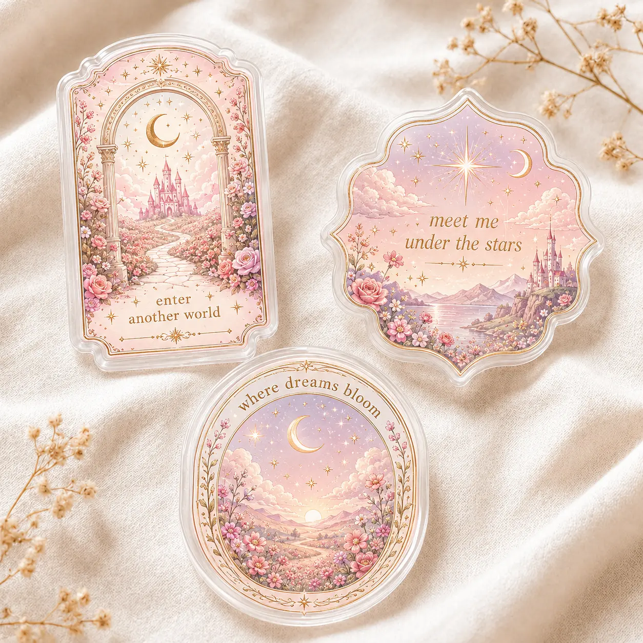 Dreamy Fantasy Phone Grip, Aesthetic Pastel Pop Socket, Cute Castle Reading Phone Stand