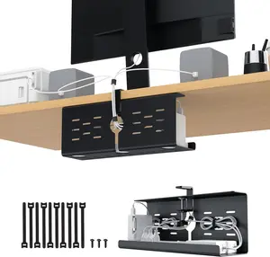 Under Desk Cable Management Tray for Organizing Power Cords and Wires, Drill Free Clamp Mount Desk Organizer for Home and Office Setup, Keeps Cables Hidden and Tidy, Space Saving Workspace Upgrade, Practical Desk Organization Essential
