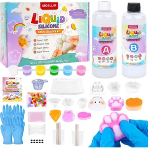 DIY Squishy Kit with 6 Molds - 18OZ Bubble Free Liquid Silicone, Fast 2-3H Cure with Easy Guide, Ultimate Craft Gift for Beginners