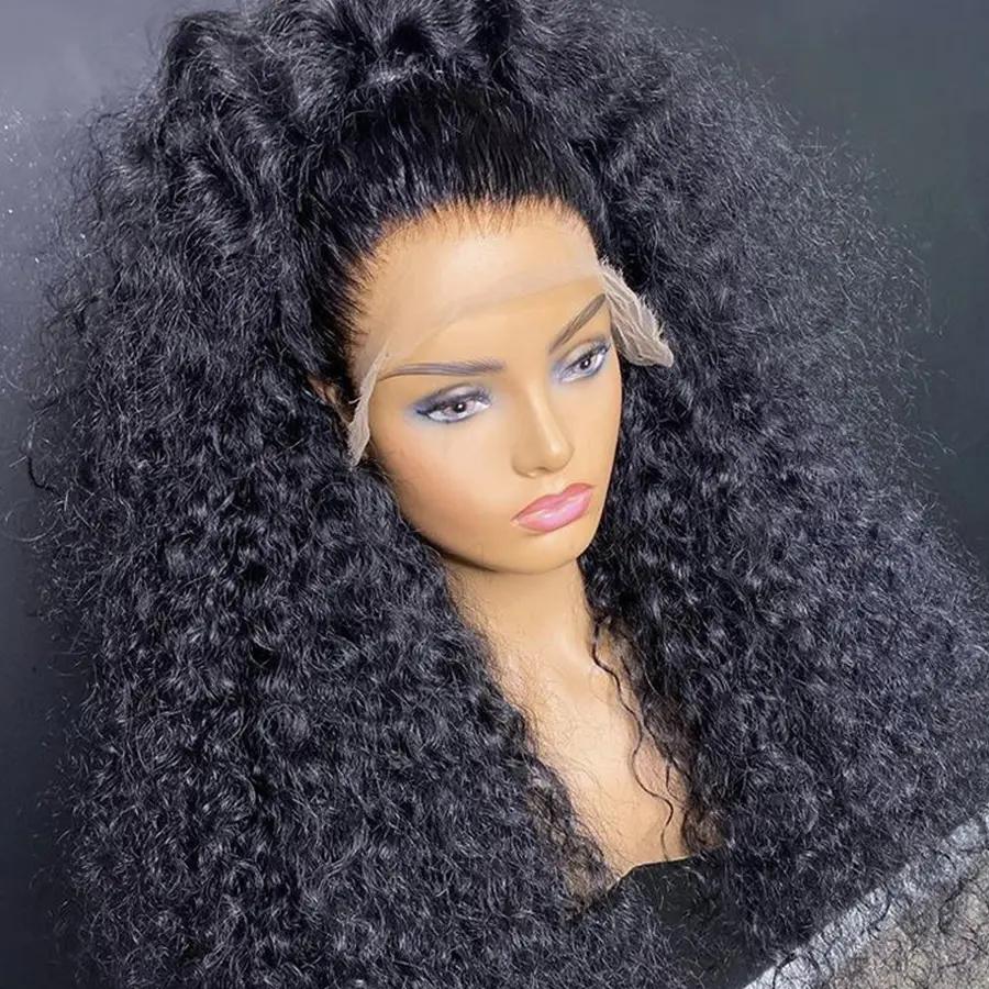 Kinky Curly Lace Front Wigs Human Hair 13x4 13x6 HD Transparent Lace Frontal Wigs with Curly Edges Baby Hair Deep Wave Curl Wig Pre-Plucked Hairline 180% Density
