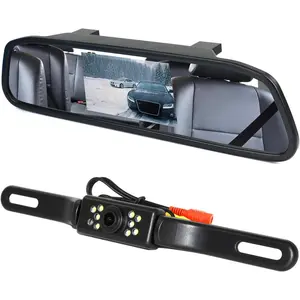 Backup Camera and Monitor Kit, 4.3" Car Vehicle Rearview Mirror Monitor for Car Reverse Camera Waterproof Car Rear View Camera with 9 LED Night Vision (4.3" Backup Camera)
