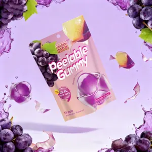Satisfying Peelable Grape Gummies | Double Layer Real Fruit Juice Candy | Halal High VC Chewy Snack