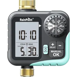 RAINPOINT Sprinkler Timer for Garden Hose - Hose Timer with Cycle & Soak/Rain Delay/Automatic Watering/Manual Watering, Programmable Irrigation System with Large Display, Brass Inlet & Outlet