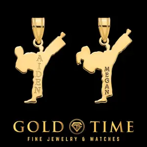 Personalized Martial Arts Pendant - Boy or Girl  Custom Karate Kick Necklace  10K or 14K Gold, Sterling Silver  Gift for Athletes