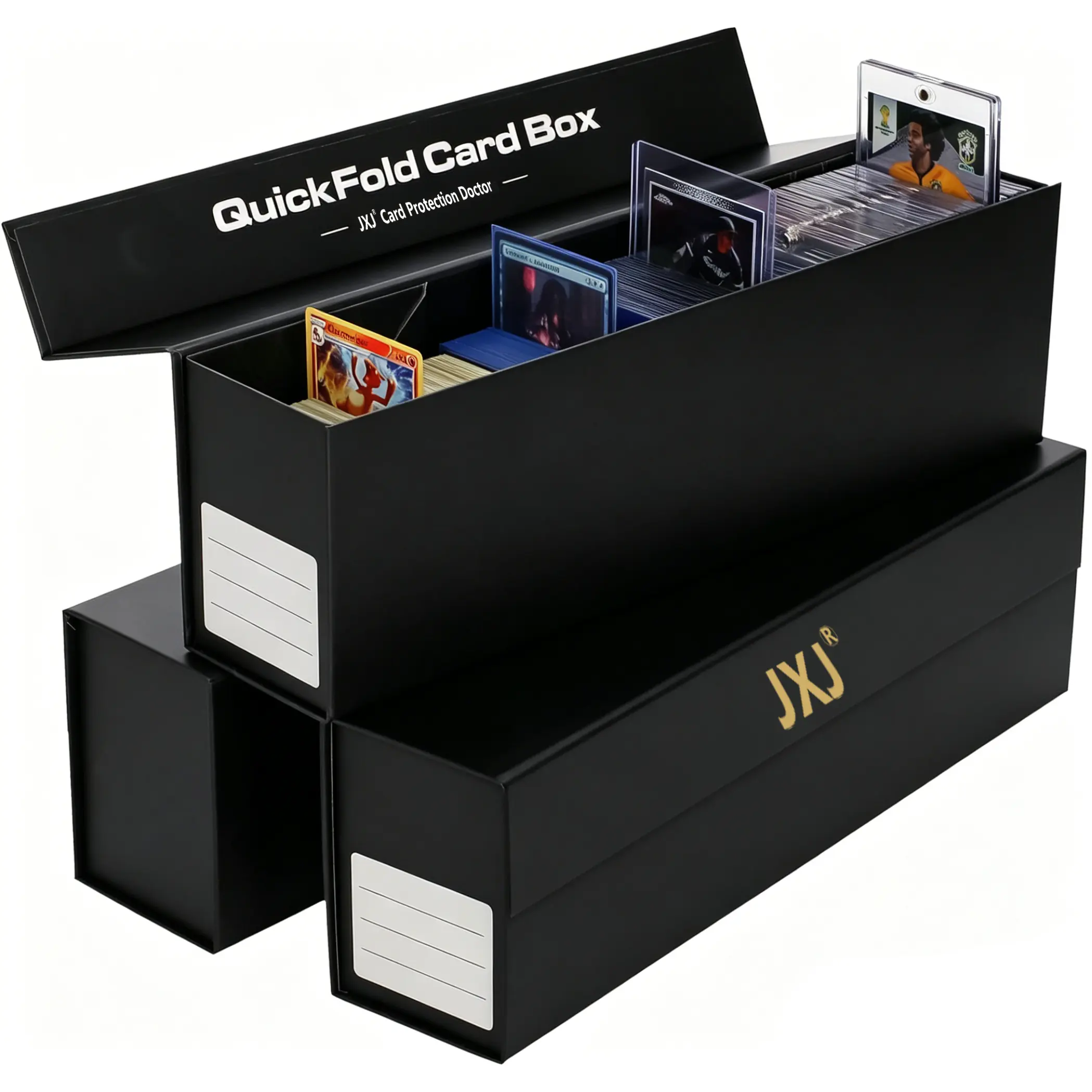 JXJ Quick Fold Card Storage Boxes for Magnetics & Toploaders – 3/6 Pack | Trading Card Holder Box with Magnetic Closure | Easy Fold Assembly for Sports and TCG Cards