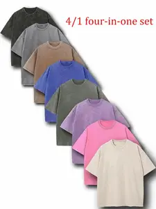 1/4 Pack Oversized Tshirts for Men Gym Vintage Heavyweight T Shirts Cotton Workout Acid Wash Baggy Tees Four-piece Set Tiktok Shop Deals Tiktok Shop Summer Outfits Streetwear Gifts for Him