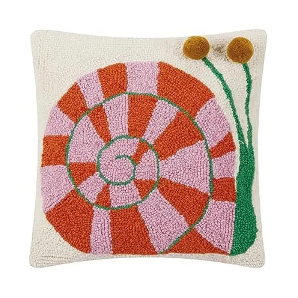 Peking Handicraft 30EO209C16SQ 16 x 16 in. Snail Pace with Pom Pom Eyes Poly Fill Hook Throw Pillow, Multi Color