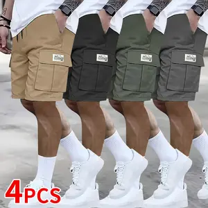 Men's Workout Cargo Shorts with Large Pockets, Set of Four