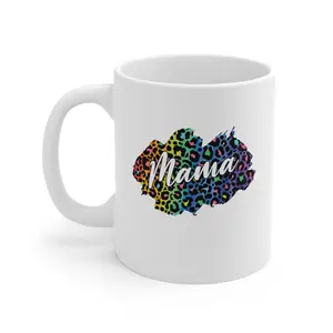 Leopard Print Mama Coffee Mug, Colorful Animal Print Tea Cup, Fun Mother's Day Gift, Leopard Lover Kitchen Decor, Mama Bear Mug, Leopard