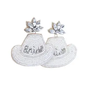 Bride Hat Beaded Drop Earrings - Elegant Delicate Beads for Bachelorette Party Accessories Lightweight Comfortable Statement Jewelry