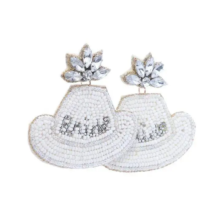 Bride Hat Beaded Drop Earrings - Elegant Delicate Beads for Bachelorette Party Accessories Lightweight Comfortable Statement Jewelry