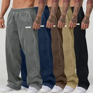 Men’s casual pants for everyday outings; minimalist lacing, loose fit; men’s casual trousers for daily commuting; multi-pocket drawstring waist design; outdoor fitness comfort straight-leg long pants; lightweight polyester fabric suitable for all seasons.