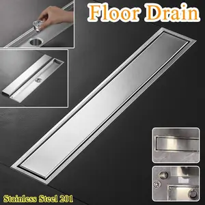 1pc Stainless Steel Rectangular Invisible Drain Cover, Hidden Extended Anti-Odor Floor Drain, Hair Filter, Fast Draining, Multiple Sizes Available