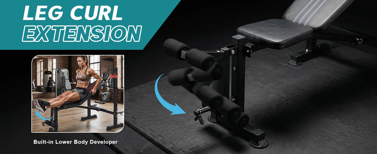 Adjustable Weight Bench, 650LBS Foldable Workout Set with Leg Extension Curl, Easy Assembly Bench Press Set for Indoor Exercise Home Gym
