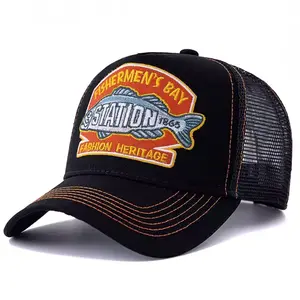 Fishermen's Bay Station 1865 Fashion Heritage Black Mesh Cap with Embroidered Fish Logo
