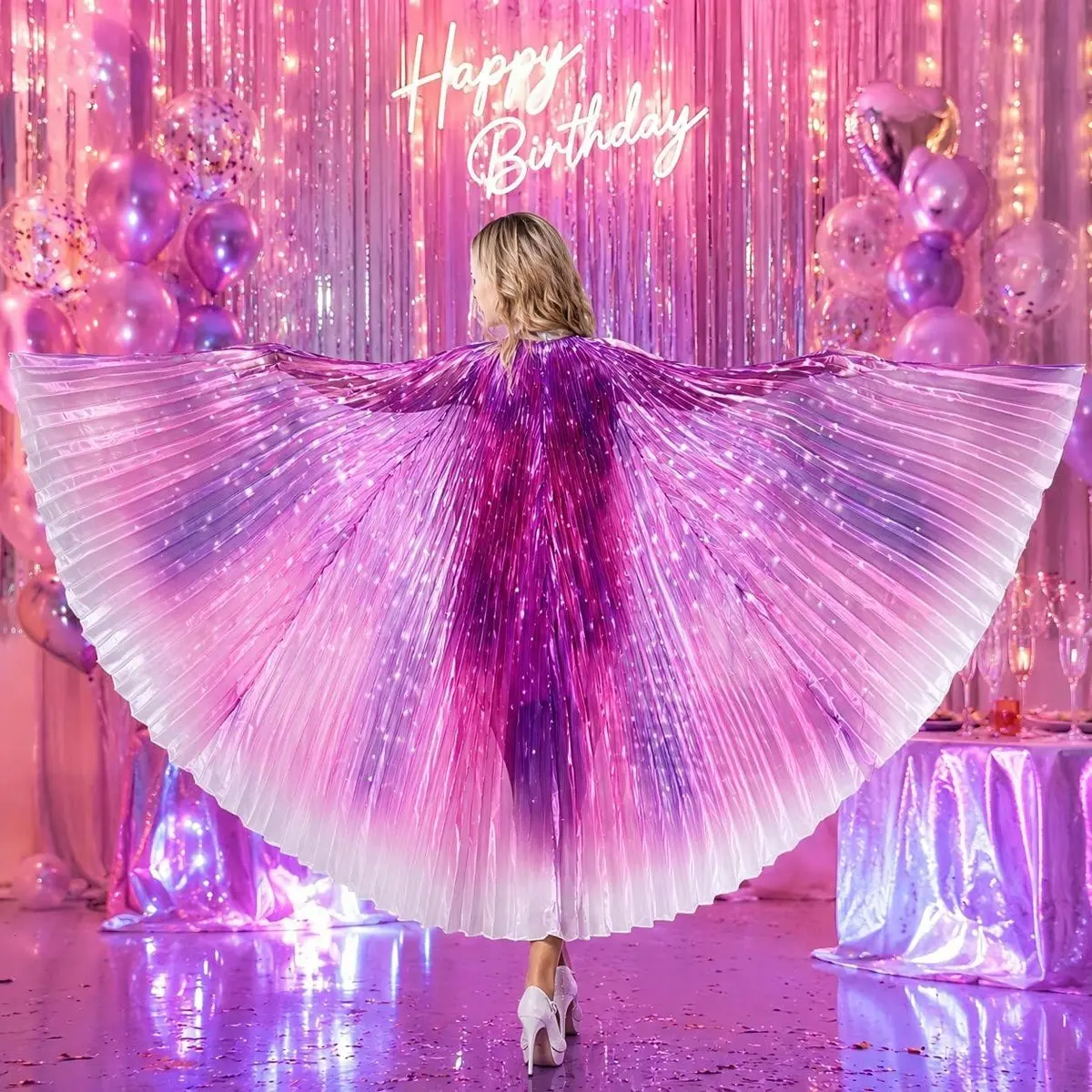Gradient Iridescent Butterfly Wings Cape, Sparkly Sheer Lightweight Fairy Wings Costume for Adults, Ideal for Raves, Festivals, Halloween Cosplay, Parties