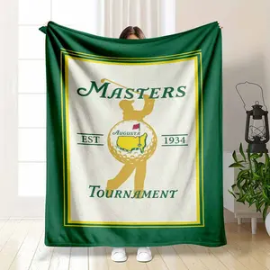 Masters Tournament Augusta Golf Flannel Blanket Classic Green and Yellow Logo Print Soft Warm Cozy Lightweight Throw Ideal for Sofa Bedroom Office Travel Gift Decor Use