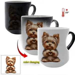 Thermosensitive Ceramic Mug Yorkie Love: Heart-Shaped Cup DesignMagic Color - Changing Mug Heart - Handle Mug, 11 oz/330 ml, Coffee Mug Christmas Gift for Friends