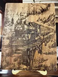 Laser Engraved Cutting Board: Classic Old West Train Design Custom Personalized Charcuterie