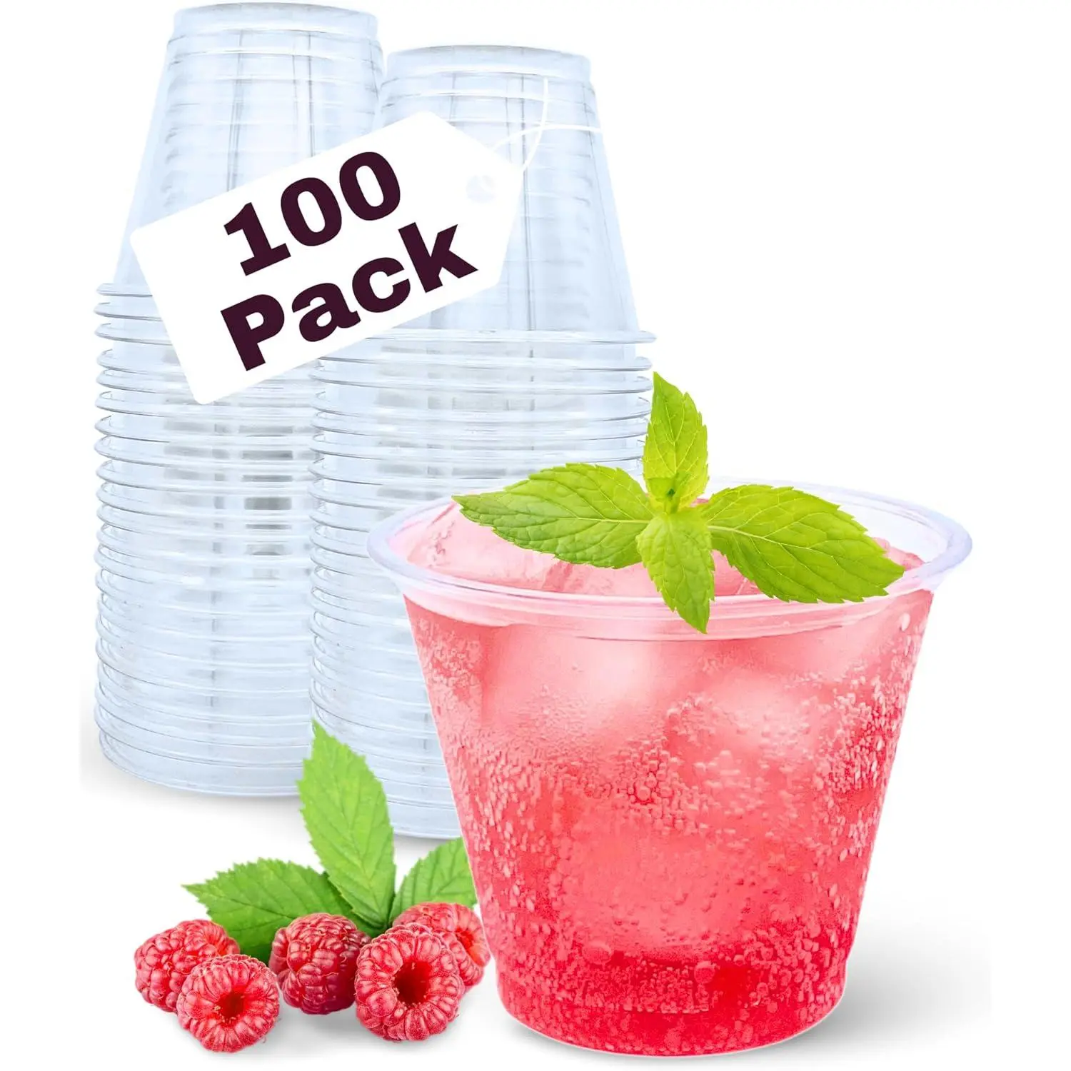 100 Pack 9 oz Clear Plastic Cups, 9oz Clear Disposable Punch Cups  Glasses, Sturdy Recylable Small Drinking Cup for Wedding Party,  Cup, Plastic Tumblers for Cold Drinks