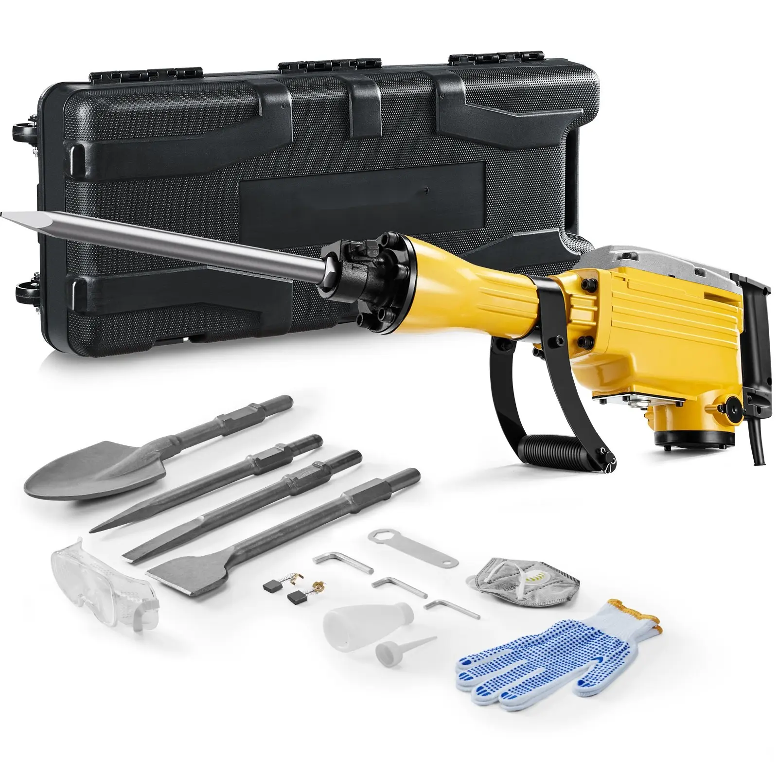 Demolition Jack Hammer Concrete Breaker 2200W Electric Hammer With 4 Chisels Bit Set For Heavy Duty Demolition Of Concrete Walls Floors And Pavements, 110V Corded Construction Tool With Impact Power And Long Lasting Performance