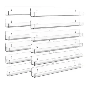 6 PCS  Acrylic Nail Art Display Racks 15 Inch Transparent with Hooks Wall Mounted Storage Shelves for Beauty Salons Retail Stores Changing Rooms Bathrooms Space Saving