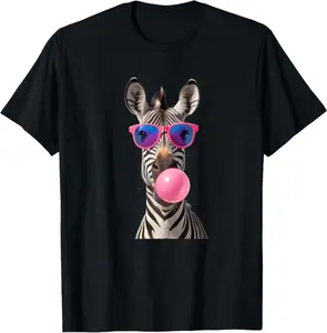 #Snirt Funny Zebra Bubblegum Bubble Pink Sunglasses T-Shirt