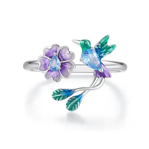 Ring for Women 925 Sterling Silver Plataed Kingfisher Rings Dainty Stackable Rings Ajustable Cute Ring Birthdays Christmas Anniversary Gifts for Women Girls Mother Sisters Daughter Wife