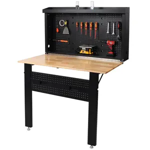 DONEXT Wall Mounted Workbench Robust Space Saving Foldable Workbench with Rubberwood Work Surface Pegboard for Tools