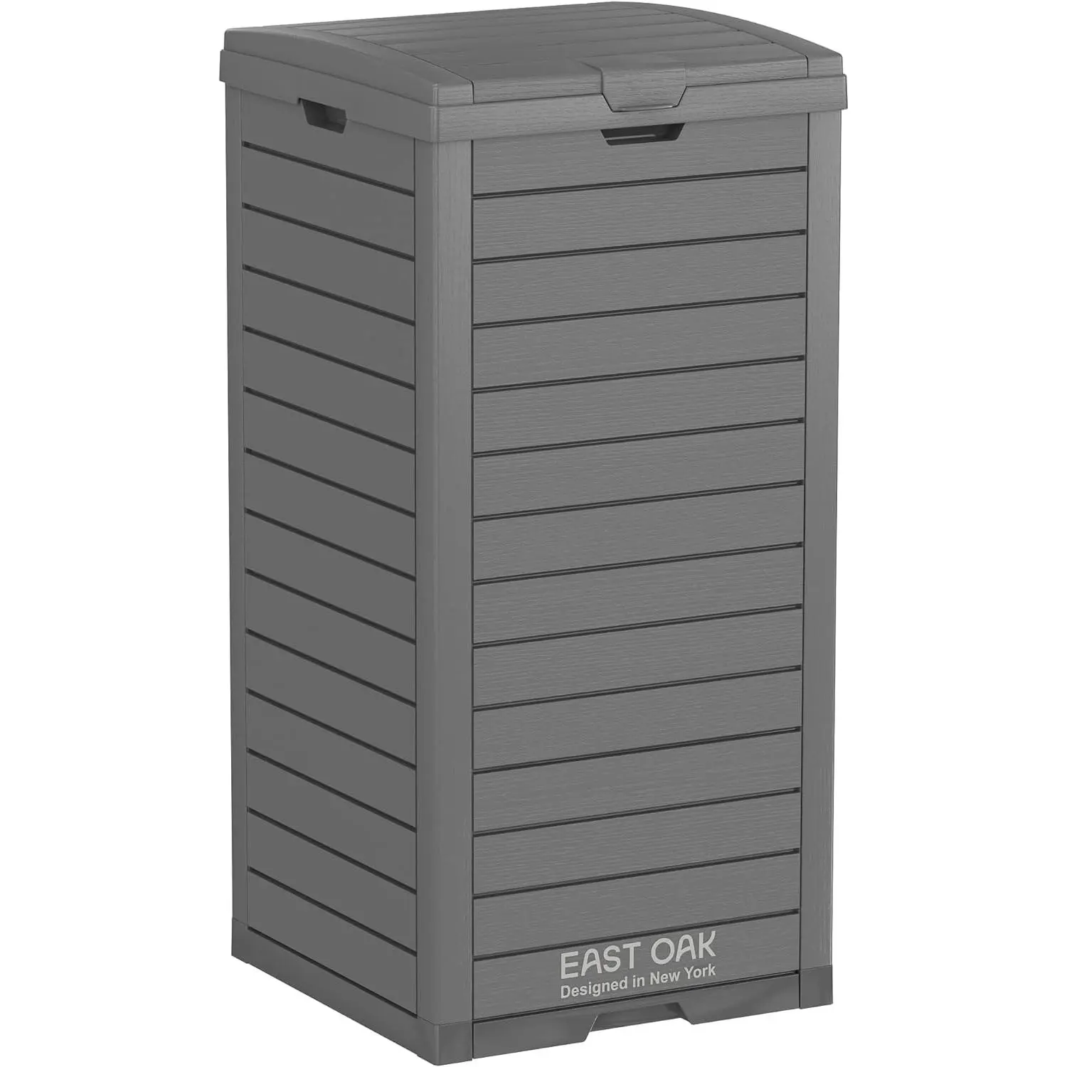38 Gallon Outdoor Trash Can, Waterproof Resin Garbage Can with Tiered Lid and Drip Tray, Outside Trash Bin for Patio, Kitchen, Backyard, Deck, Gray