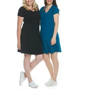 Blooming Women Maternity T-Shirt Dress Set of 2 - Black/Teal