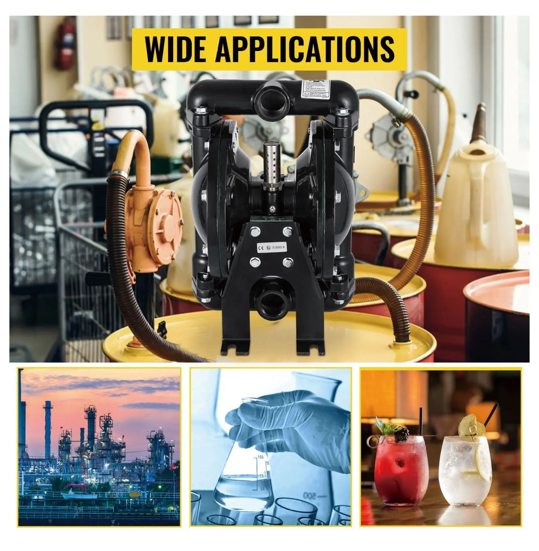 Air Operated Diaphragm Pump 1 Inch, 35 GPM, 120 PSI, Aluminum Alloy, Nitrile Diaphragm, QBY4-25L for Water, Oil, Chemical Transfer Default