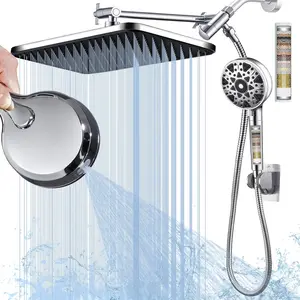 Couples Dual Shower Heads Combo | 14 inch Rainfall | High Pressure | 7 Spray | 3-Way Setting | Filters for Hard Water | Easy Install