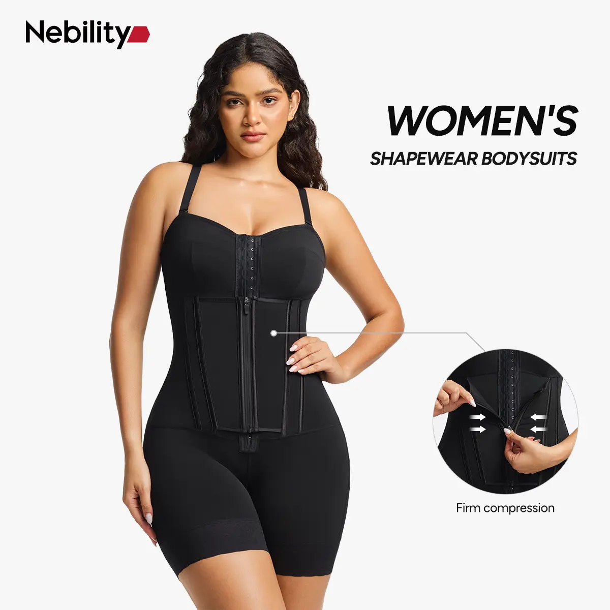 Nebility Women's 9 Steel Bones Shapewear Bodysuit with Removable Straps, 4-Layer Compression Adjustable Back Straps Belly Cover Abdominal Support Postpartum Tummy Control for Snatched Waist & Lifted Butt, Adjustable Back Straps Shapewear Bodysuit, Belly C