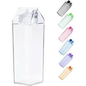 500ml/17Oz Cute Clear Milk Carton Water Bottle, Portable Drinkware for Outdoor Climbing, Tour or Camping