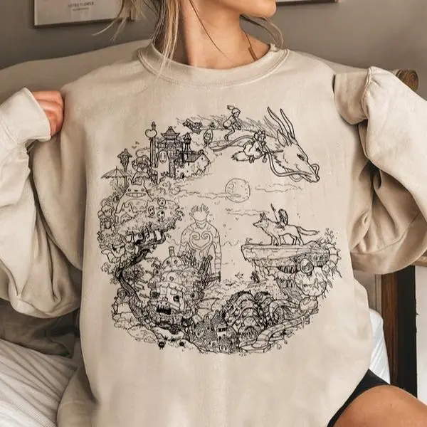 Ghibli Studio Sweatshirt T-Shirt, Ghibli Studio World Shirts, Howls Moving Castle Shirts, Spirited Away, Ghibli Studio Shirt, Hayao Miyazaki, My Neighbor Totoro Shirt, Ghibli Totoro Shirt, Ghibli No Face Shirt, Calcifer Shirt, Trending Ghibli Shirt
