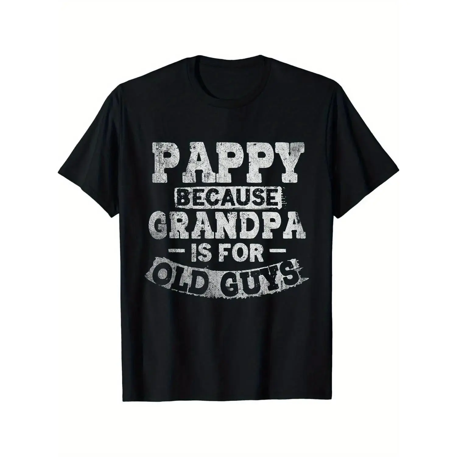 Men's Cotton Graphic T-Shirt with Funny Pappy Print, Distressed Vintage Look, Casual Short Sleeve Tops for Father's Day, Shortsleeve, Menswear