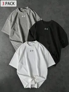 Men Women Colorful Short Sleeve T-Shirt Set, Dumbbell Print Fitness Fashion Streetwear Casual Vintage Youth Holiday Simple Campus Natural Comfortable Artistic