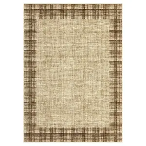 10 x 13 ft Natural Polyester Fiber Rectangular Area Rug, Modern Geometric Border, Low Pile Weave, Machine Washable for Indoor Living Room, Bedroom