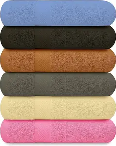 QUBALINENZ 100% Cotton Bath Towels-27x54inch - 6 Pack Shower Towels - Light Weight, Thin Quality Ultra Absorbent Towels for Bathroom (Multi Color)