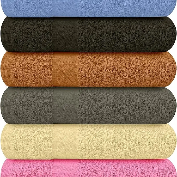QUBALINENZ 100% Cotton Bath Towels – 27x54 inch, 6-Pack – Lightweight, Quick-Drying, Budget-Friendly Everyday Towels (Multi Color)