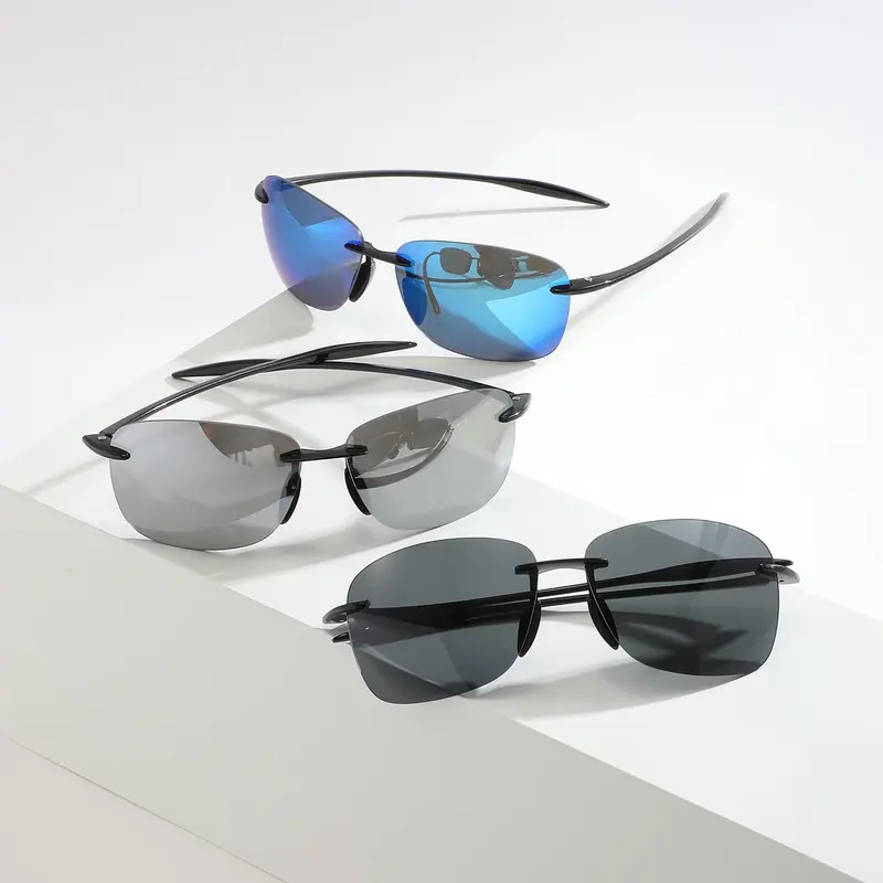 Men's Street Style Rimless Sunglasses, Trendy Casual Sunglasses for Everyday Use, Fashion Accessories for Outdoor Activities, Fall Outfits, Fall Freshness, Lightweight Durable Sunglasses, Trendy Shades