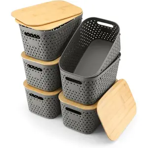 6 Quart Plastic Storage Bins with Lids Organization and Storage Stackable Baskets for Organizing Classroom Closet Office Playroom Bathroom Storage Basket with SpaceSaving Design 6Pack Grey