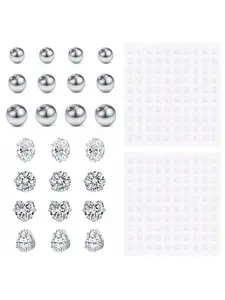 Fake Eyebrow Ring Fake Lip Labret Studs 24pcs Replacement Balls Spike with 2 sheets Sticker Non-Piercing Body Jewelry Fake Skin Piercing