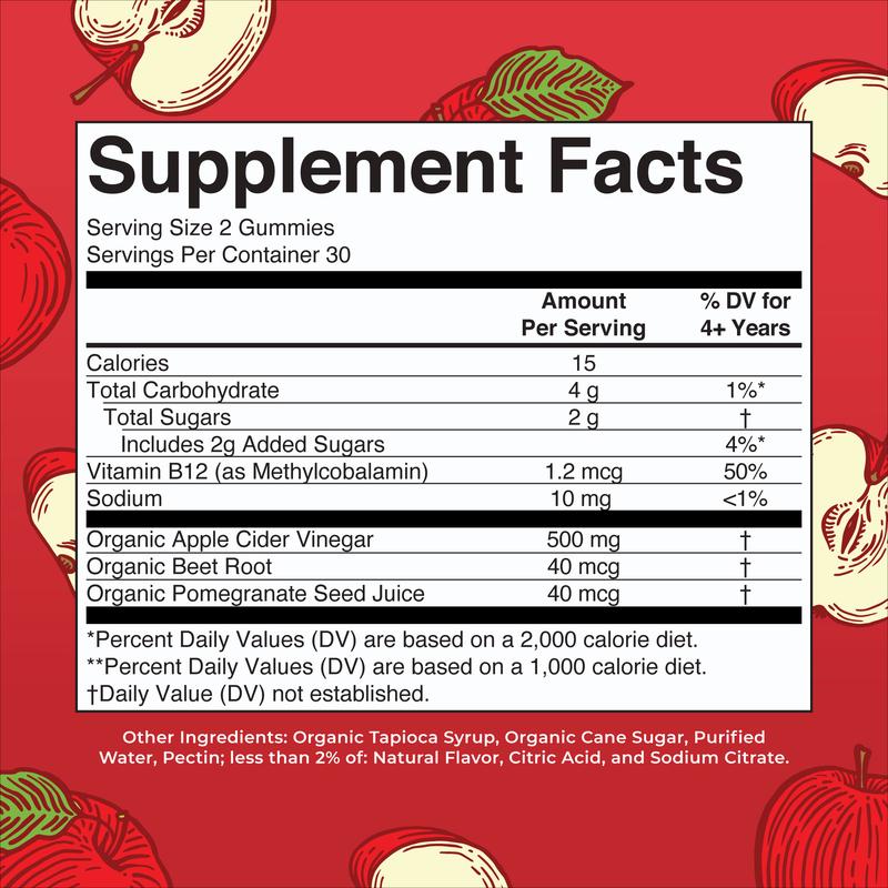 MaryRuth's Apple Cider Vinegar Gummies - With Vitamin B12 for Immune Support & Energy Metabolism - Beetroot - Pomegranate - Sugar Free - 30 Servings