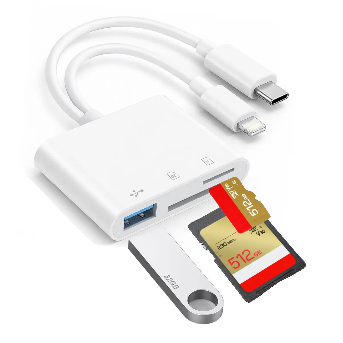 SD Card Reader for iPhone, iPad & Android, USB-C & Lightning Camera Adapter, SD/Micro SD & USB 3.0 Devices, Fast Photo & Video Transfer, Plug & Play