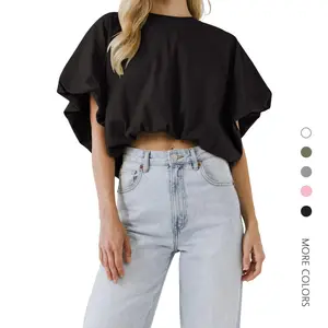 Danedvi Women's Summer Crewneck Short-Sleeve Casual Loose Crop T-Shirts