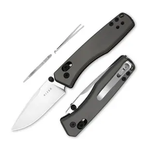 Kizer Aegis AEB-L Grey Aluminum with Hidden Toothpicks & Tweezers V3774A4